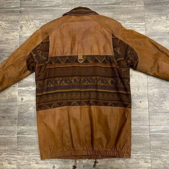 Vintage Winlit Leather Coat Wool Blend Aztec Southwest Women Size Large Brown - Picture 7 of 12